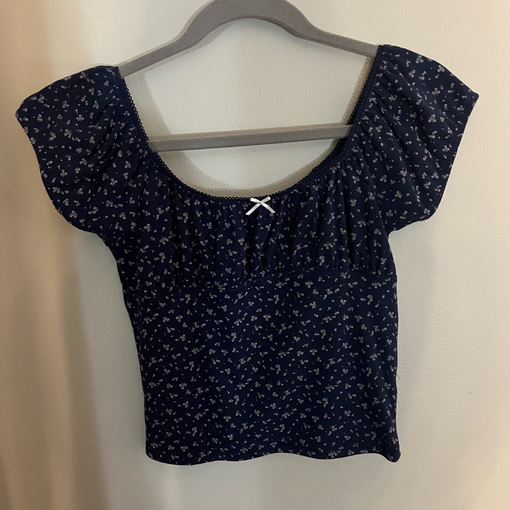 Aeropostale Navy Blue Floral Blouse